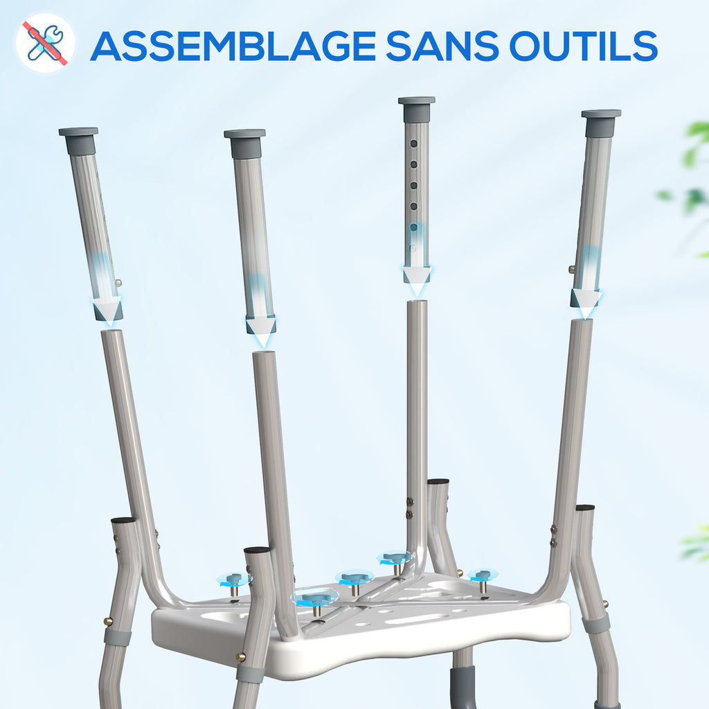 Tabouret de douche pour personnes âgées et handicapées avec accoudoirs, hauteur réglable, patins antidérapants, gris-6