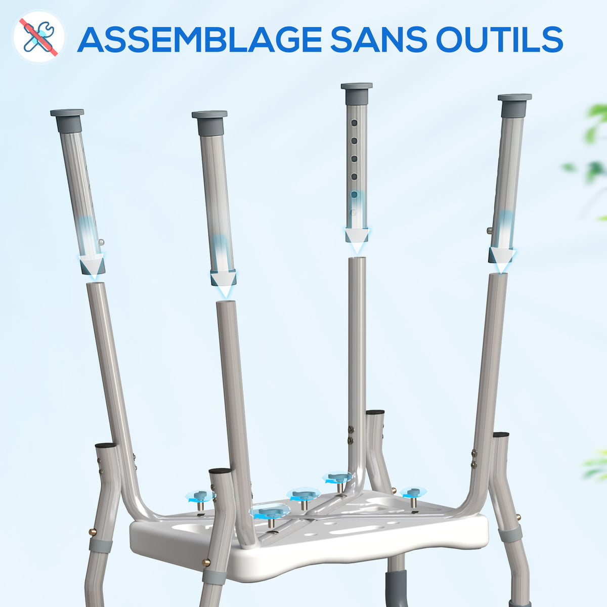 Tabouret de douche pour personnes âgées et handicapées avec accoudoirs, hauteur réglable, patins antidérapants, gris-6