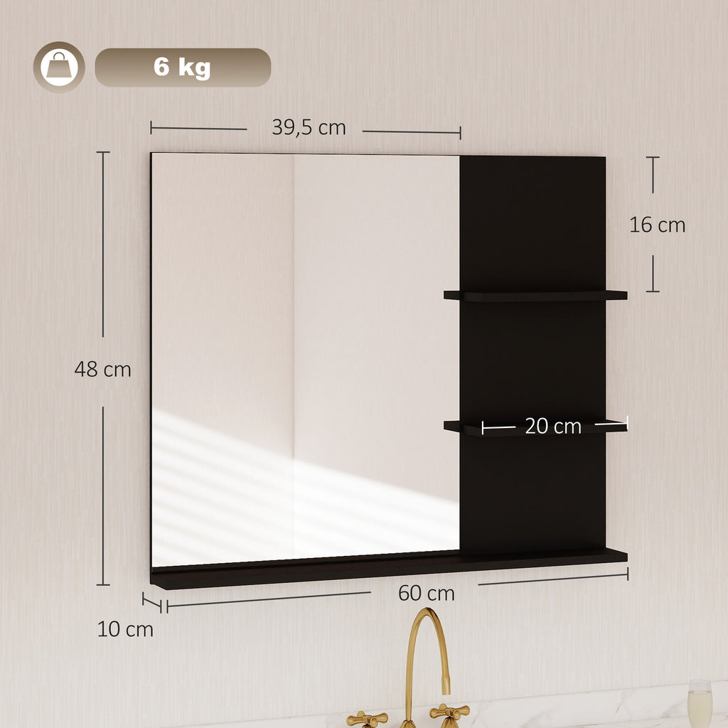 Miroir Salle de Bain avec 3 Étagères 60 x 48 cm, Miroir Mural Modern pour chambre à coucher, bureau, Noir-2
