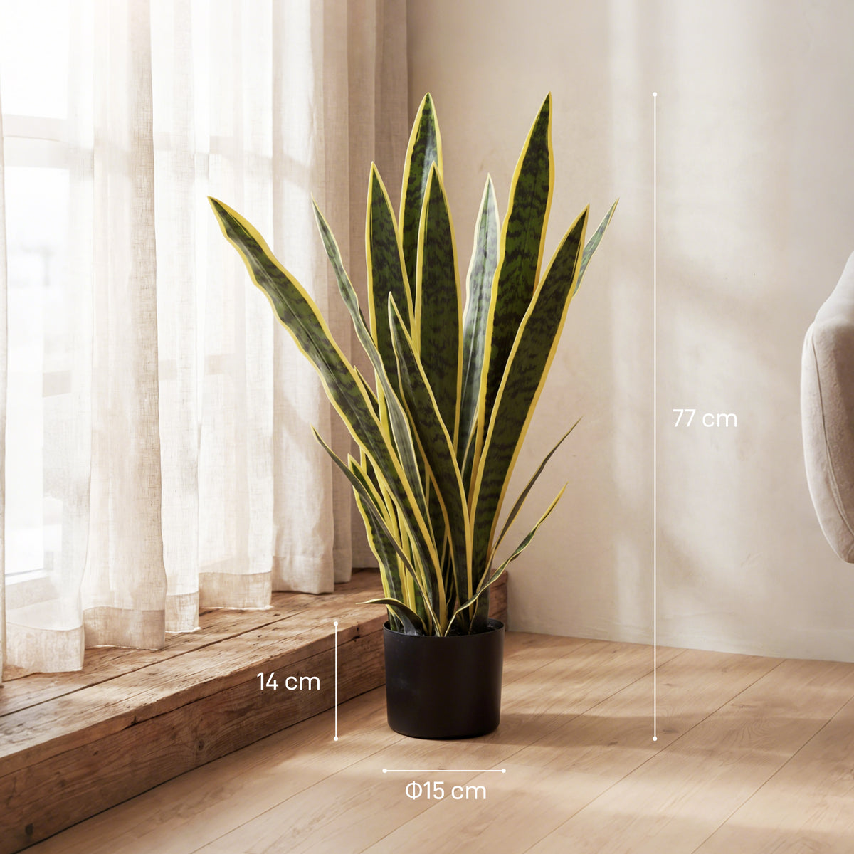 Plante Artificielle Sansevieria 77 cm avec 21 Feuilles Ajustables et Pot, Facile à Nettoyer, pour Bureau, Chambre, Vert-2