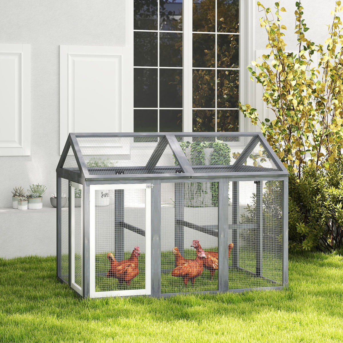 Enclos poulailler 1,18 m², parc grillagé avec porte verrouillables, cadre en bois massif, 140 x 88,5 x 106 cm, gris-9