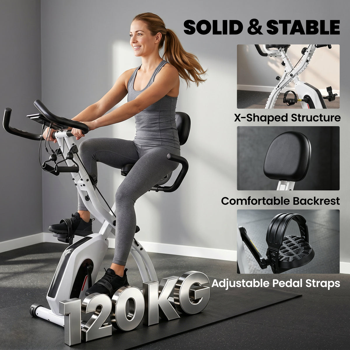Vélo d'Appartement Pliable Vélo de Fitness 3 en 1 Silencieux Connecté Kinomap Bluetooth et Zwift 105x53,5x109cm Blanc-7