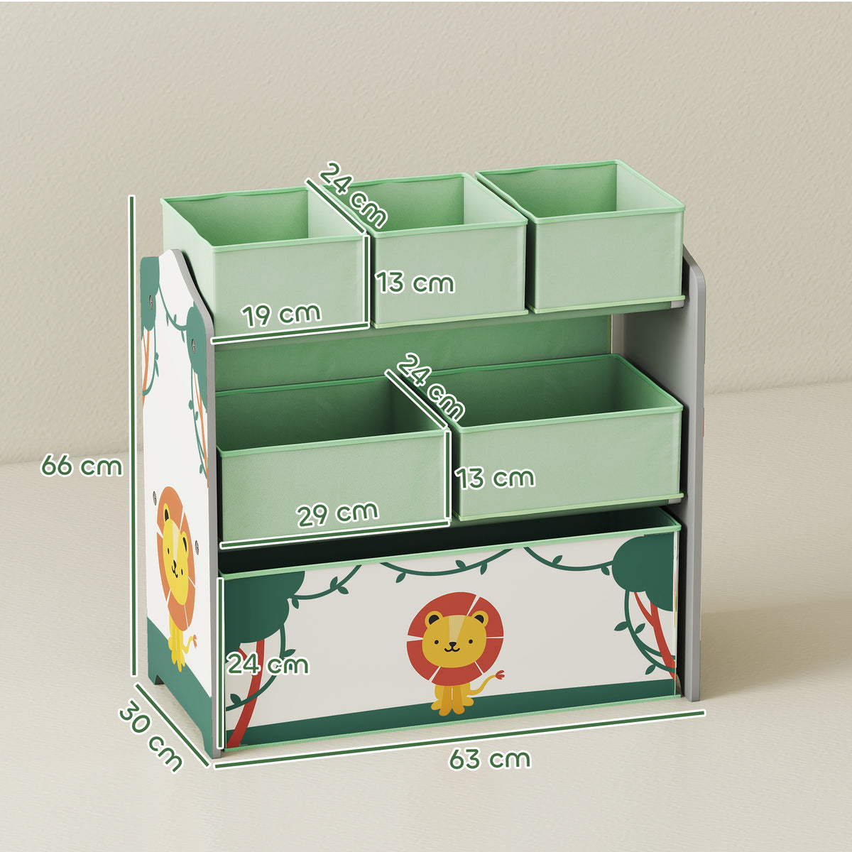 Meuble rangement enfant à 3 niveaux, étagère de rangement pour jouets enfants avec 6 boîtes en tissu amovibles, vert-2