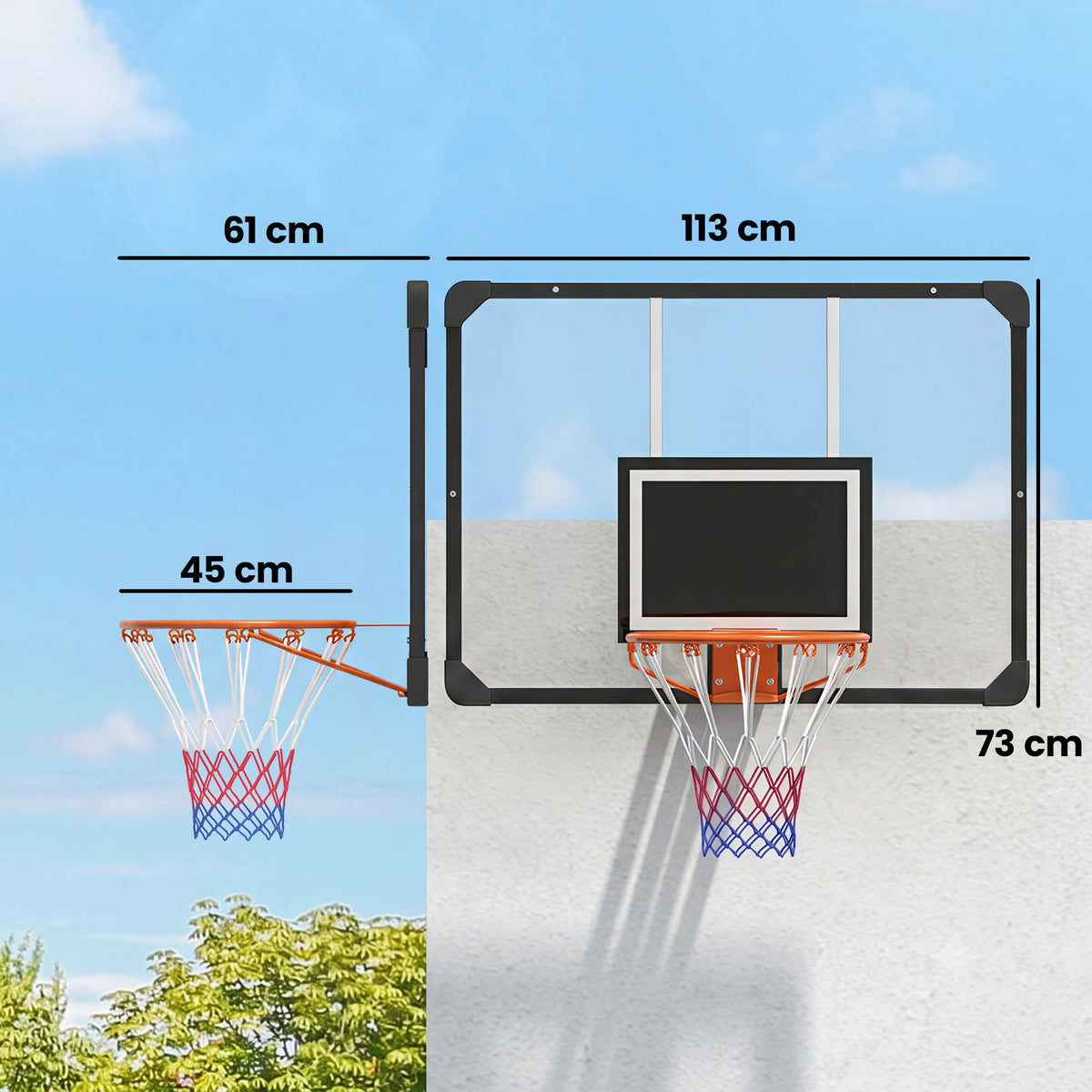 Panier de basket mural, panier basket, avec vis de montage et clé, pour extérieur, noir, transparent, orange-2