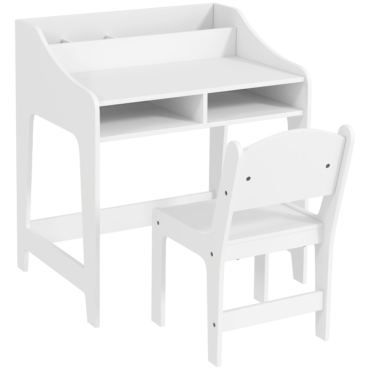 Ensemble bureau et chaise pour enfant 3 à 8 ans avec compartiments et étagères ouverts, blanc-0