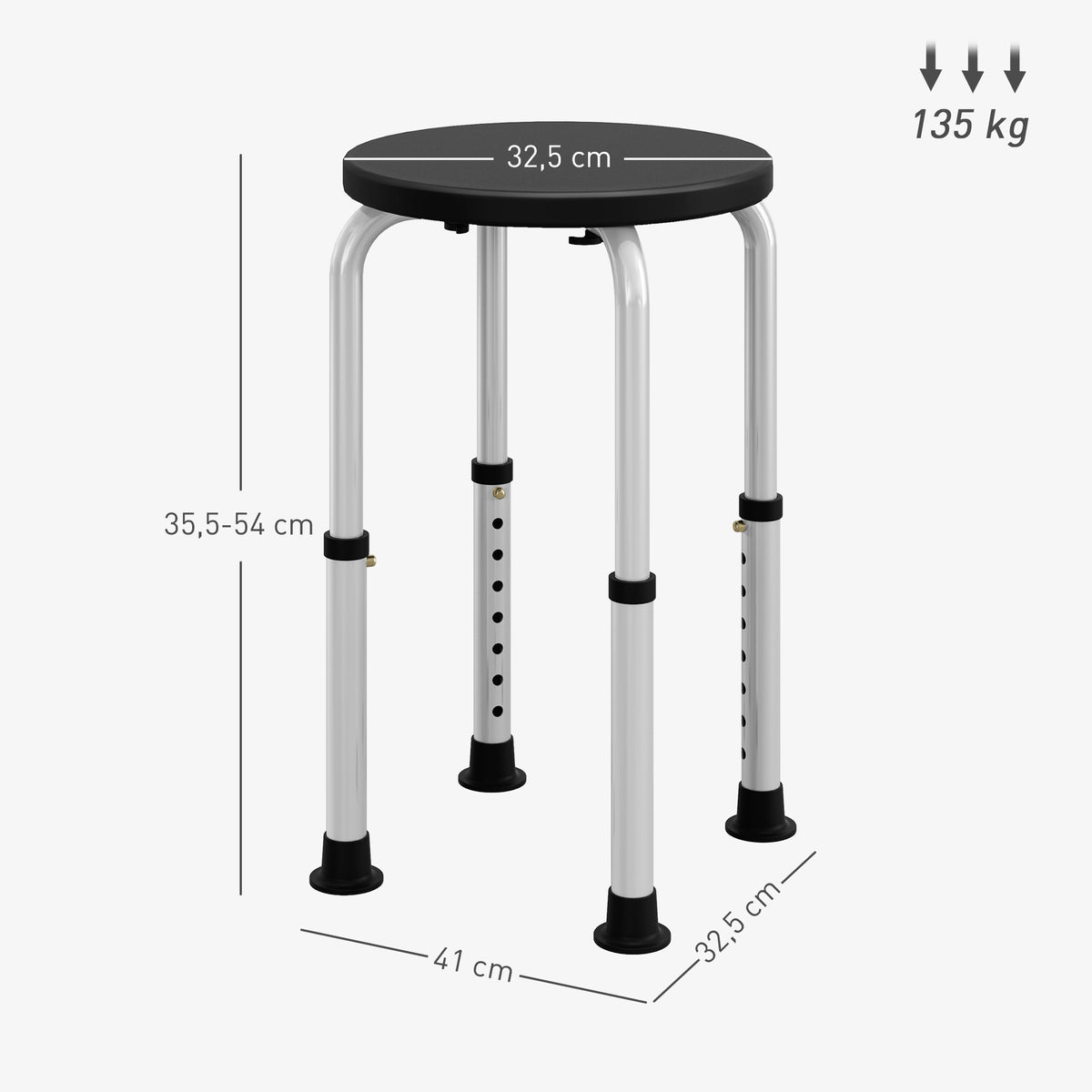 Tabouret de Douche réglable en Hauteur siège de Douche Ergonomique Pieds antidérapants Charge Max. 136 Kg alu HDPE Noir-2