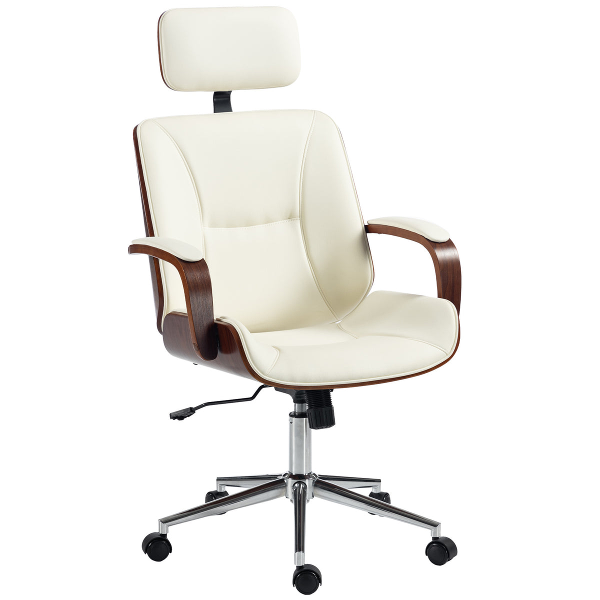 Fauteuil de bureau, chaise de bureau avec appui-tête amovible hauteur réglable et fonction de bascule, 66x65x125cm, crème-0