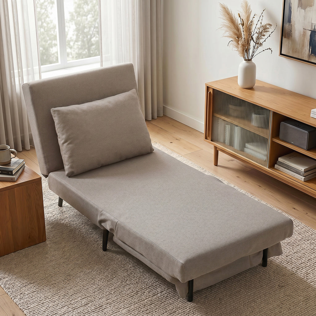 Fauteuil Convertible 1 Place, Fauteuil-Lit Clic-Clac 3 en 1 avec Dossier Réglable, Oreiller, Assise Large, Marron Clair-1
