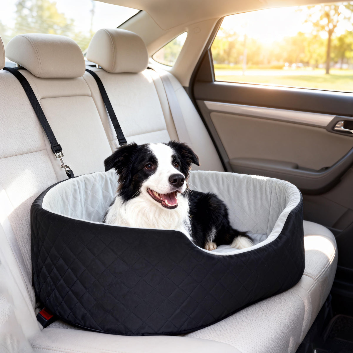 Siège auto pour chien avec ceinture de sécurité et fixation siège de voiture pour chien rembourré 77 x 43 x 28 cm noir-1