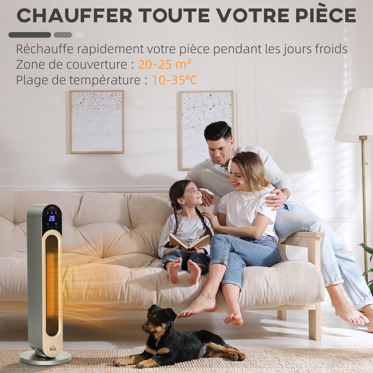 Chauffage soufflant oscillant 1100/2200 W - mini radiateur céramique PTC - télécommande incluse - chauffage d'appoint noir-3