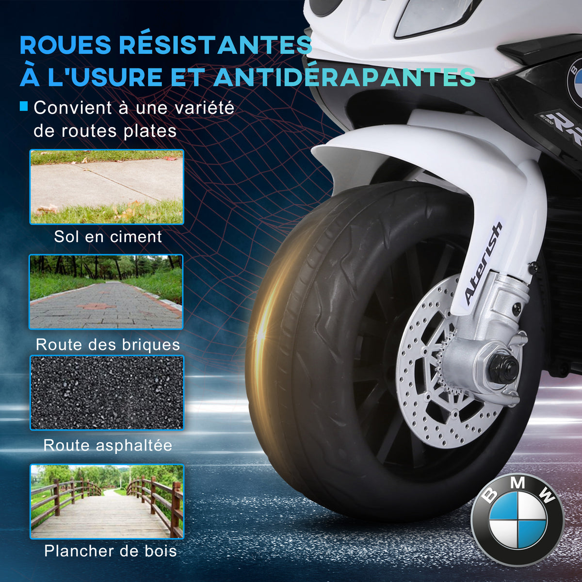 Moto électrique enfants sous licence BMW S1000 RR, 3 roues, 6V et 2,5 Km/h, voiture électrique enfants avec effets lumineux et sonores, moto enfant, charge max. 20 kg, noir-5