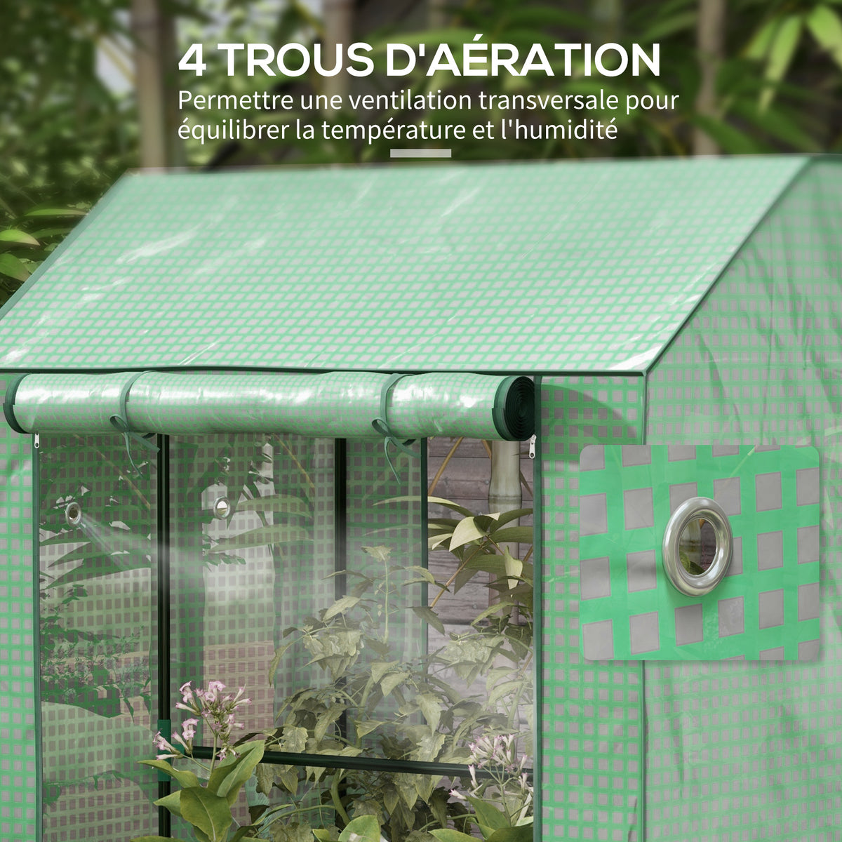 Serre de jardin avec 2 espaces et 2 portes enroulables - 0,8 m² Serre à tomates dim. 1L x 0,8l x 1,5H m, Acier et PE-5