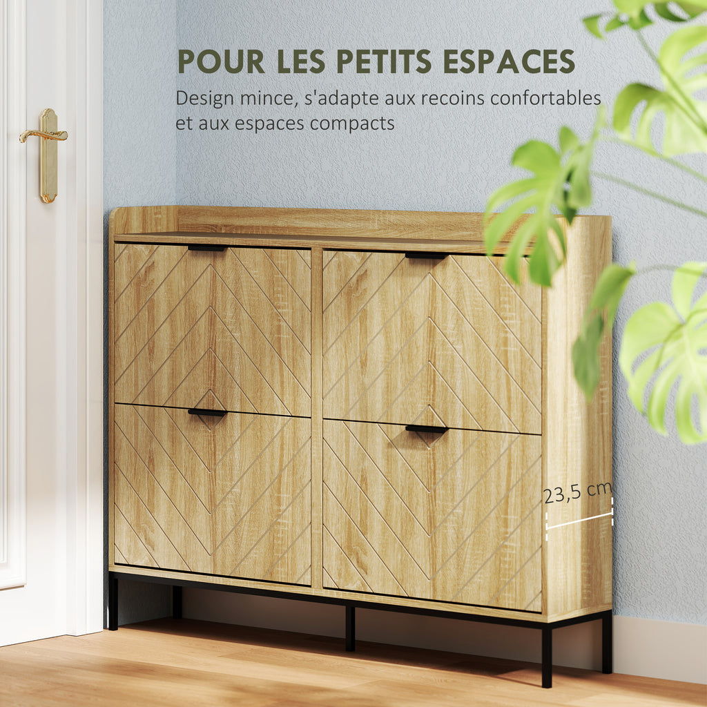 Meuble à chaussures 16 paires avec 4 tiroirs, portes rabattables, étagères réglables, 110 x 23,5 x 95,5 cm, chêne-5