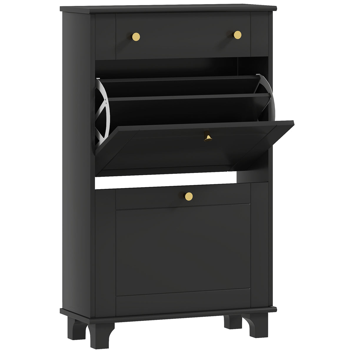 Meuble chaussure entrée étroit avec tiroirs à portes abattants et étagère réglable, 60 x 23,5 x 98,5 cm, noir-0