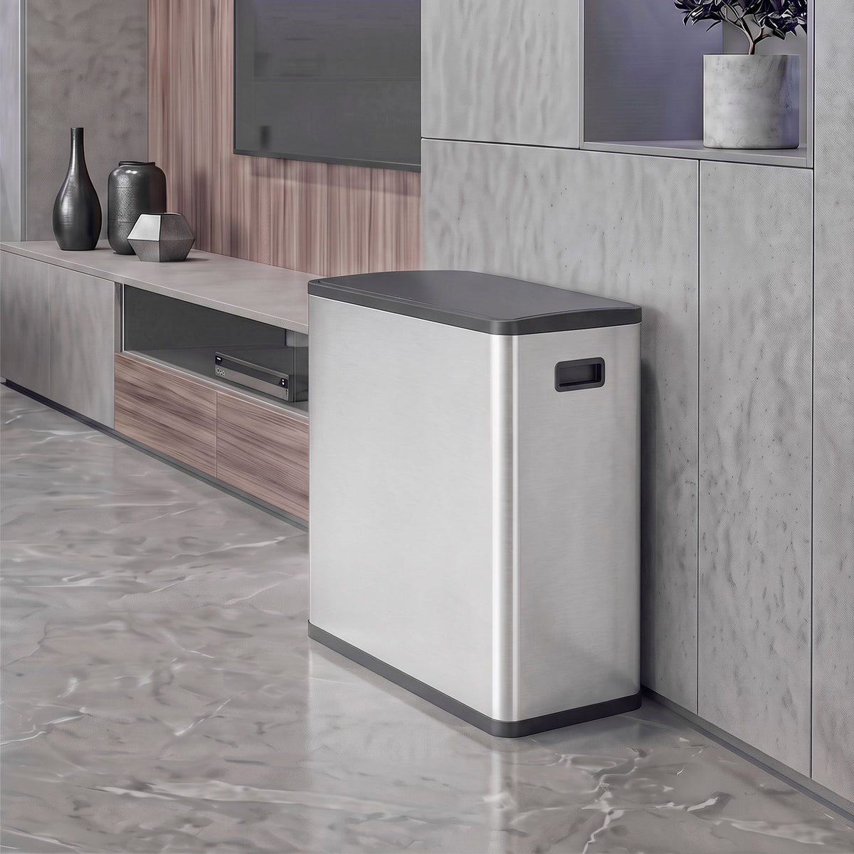 Poubelle de Cuisine Automatique 60 L, Poubelle à Double Compartiment, Capteur de Mouvement, Seaux Amovibles, Argent-8