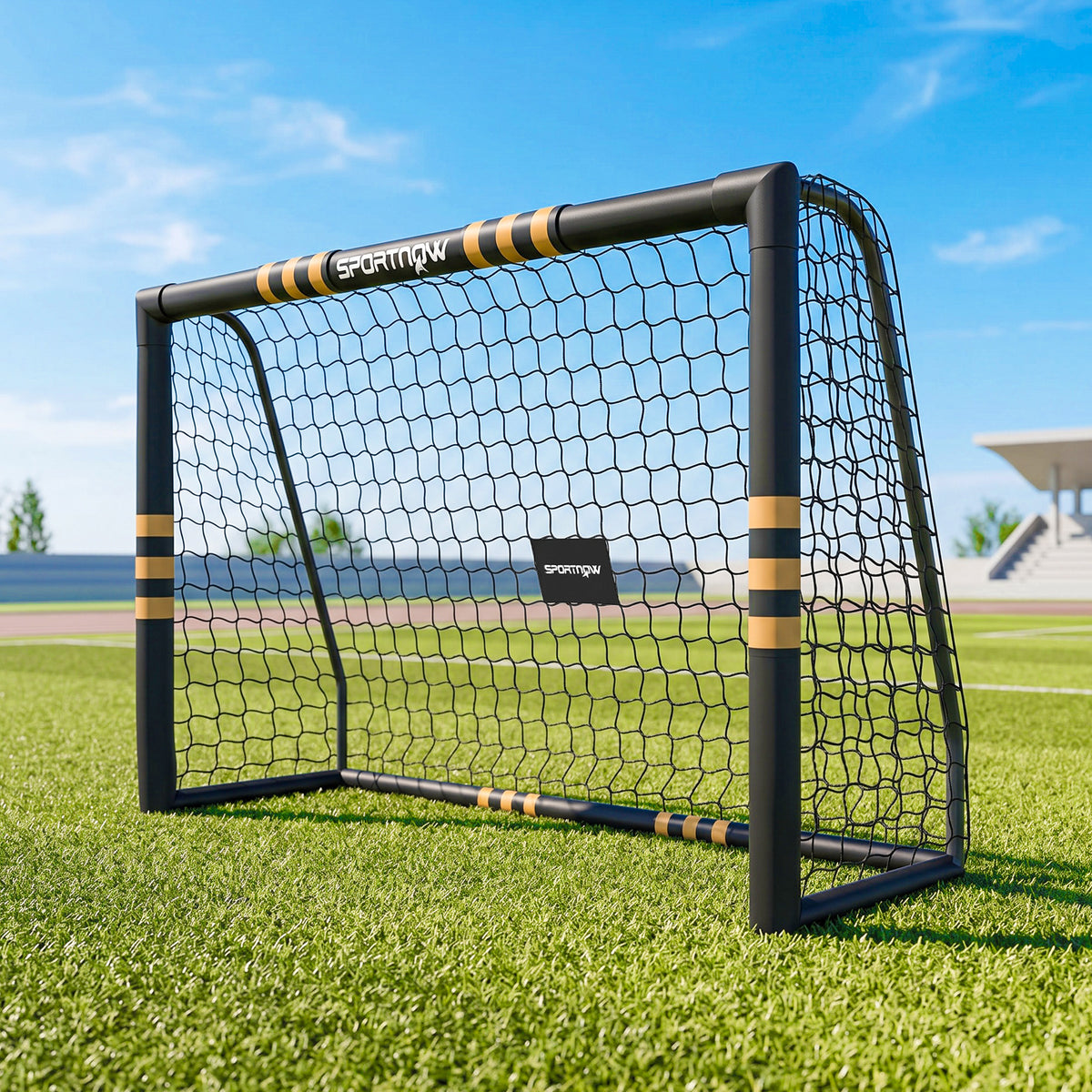 But de Football avec Mousse de Protection, 6 Piquets de Sol et Filet en PE, 240x85x160cm, Jaune