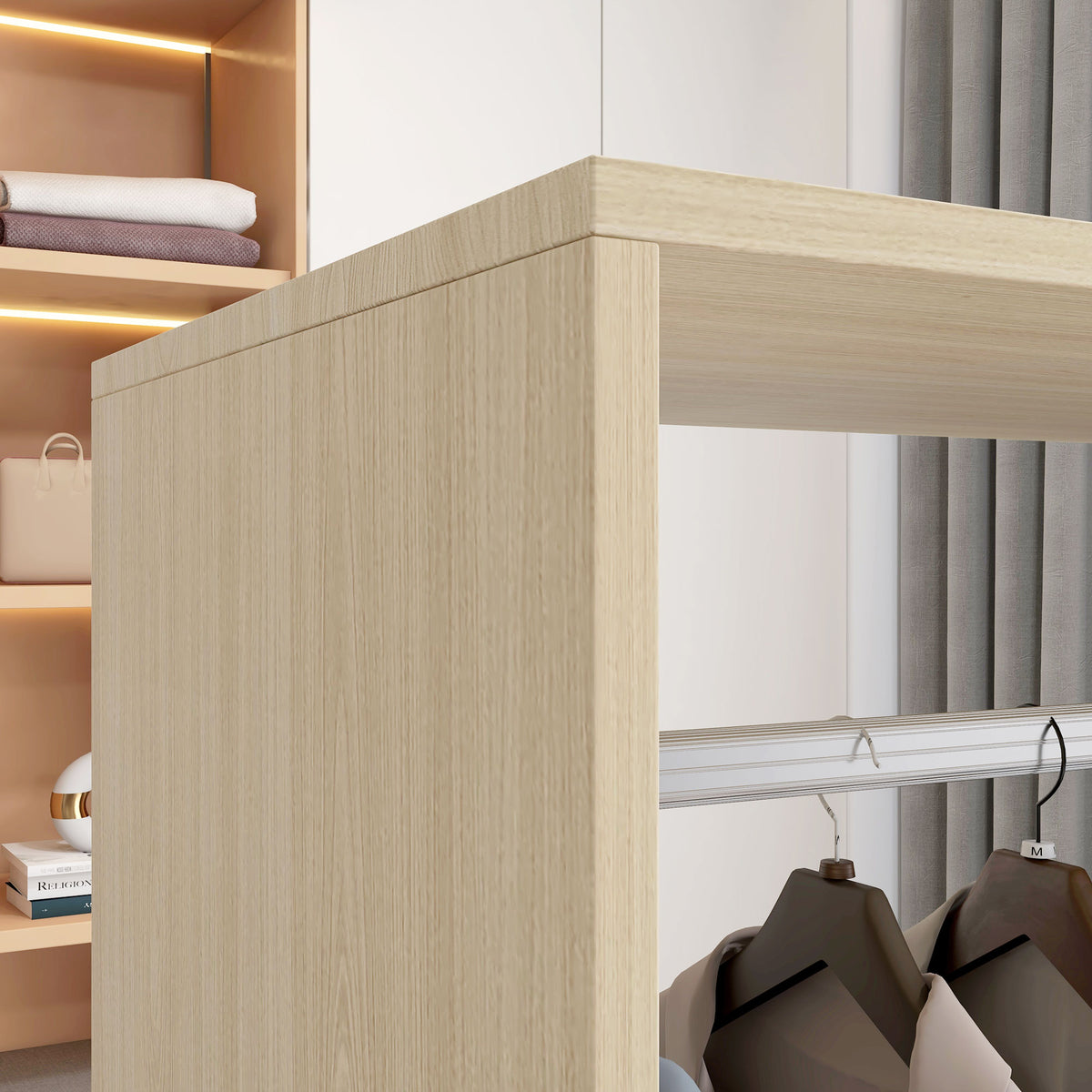 Armoire penderie étagère 2 niches penderie 4 roulettes pivotantes dim. 60L x 40l x 128H cm bois naturel-6