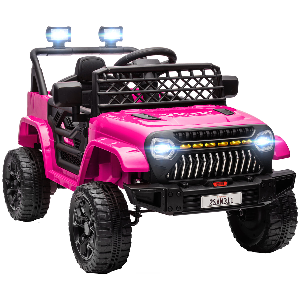 Voiture électrique enfant 4x4 télécommande 2,4Ghz, 2 moteurs 12 V, vitesse réglable, musique, klaxon, lumières LED, noir-0