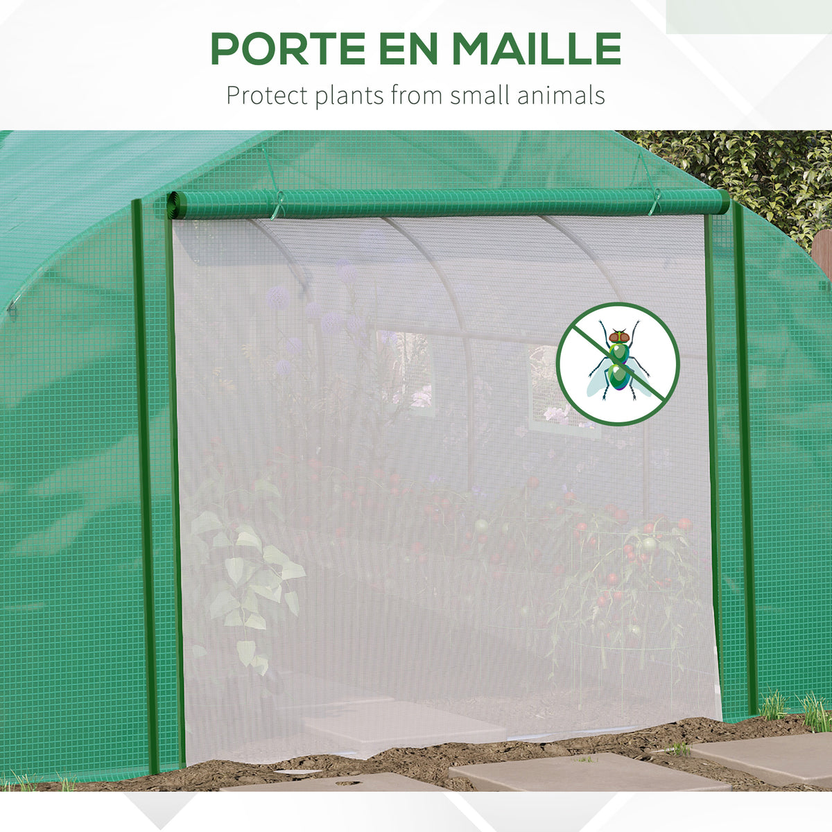 Serre Tunnel de Jardin Grande 3.5 x 3 x 2 m - 6 fenêtres et Porte zippée Enroulable - Acier galvanisé PE Haute densité Vert-7
