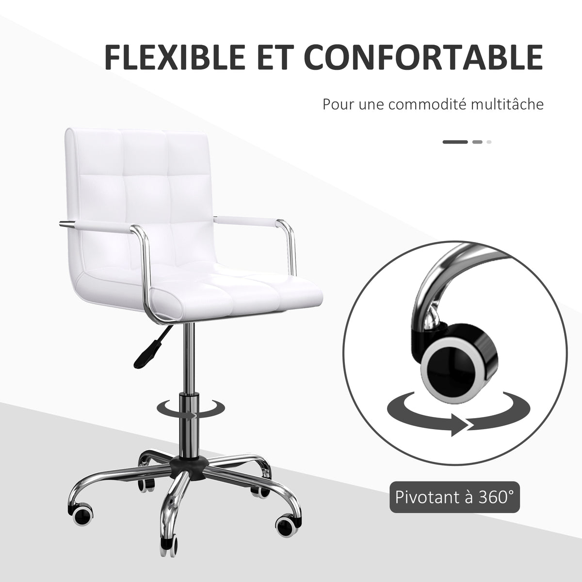 Lot de 2 chaises de bureau fauteuil manager pivotant hauteur réglable revêtement synthétique capitonné blanc-4