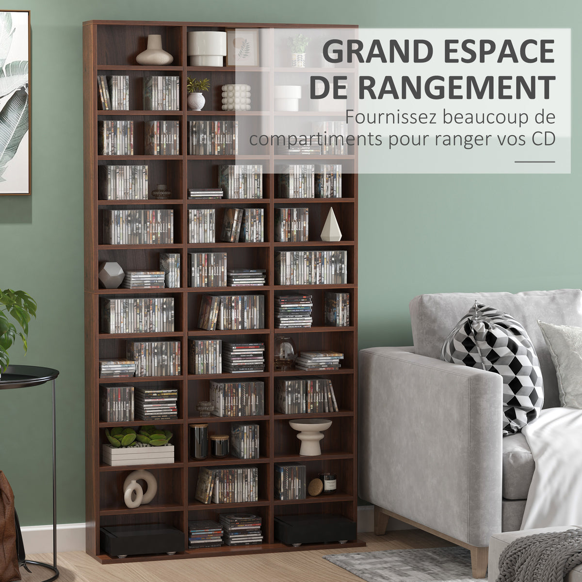 Rangements pour CD et DVD, étagère rangement, capacity max. 1116 CD/528 DVD, 36 compartiments et étagères réglables-3