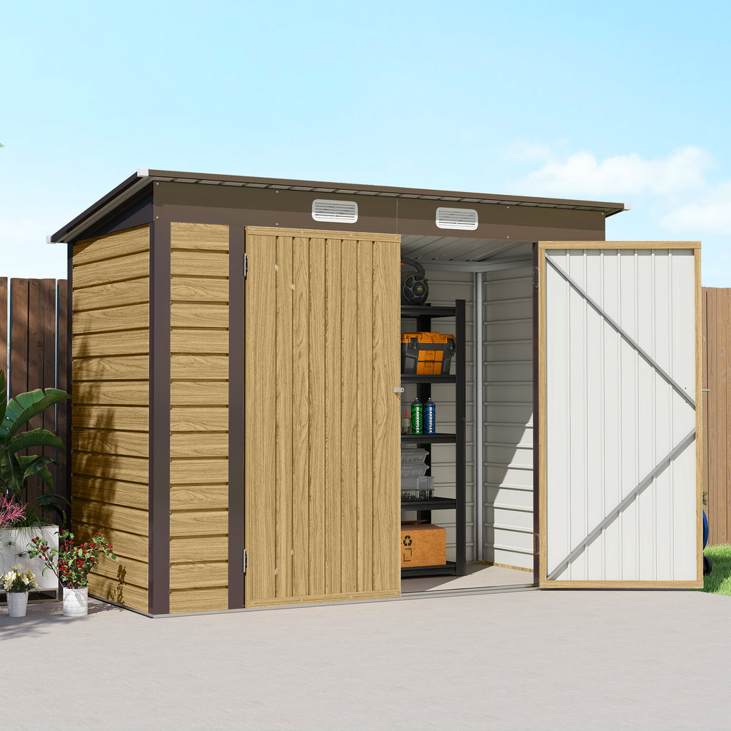 Abri de Jardin en Métal 3 m² Facile à Monter, Cabane de Jardin Structure en Acier Galvanisé Améliorée, Chêne-8