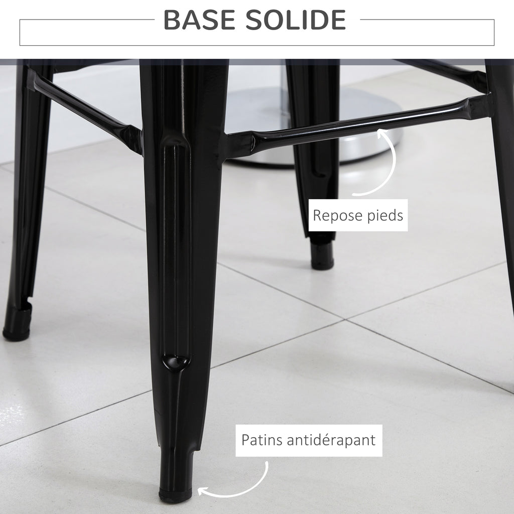 Lot de 4 tabourets de Bar Empilable Chaise de Bar Industriel avec Repose-Pied Hauteur d'Assise 76 cm, cadre en métal, style rétro, pour salle à manger, balcon, bistrot ou bar, Noir-3