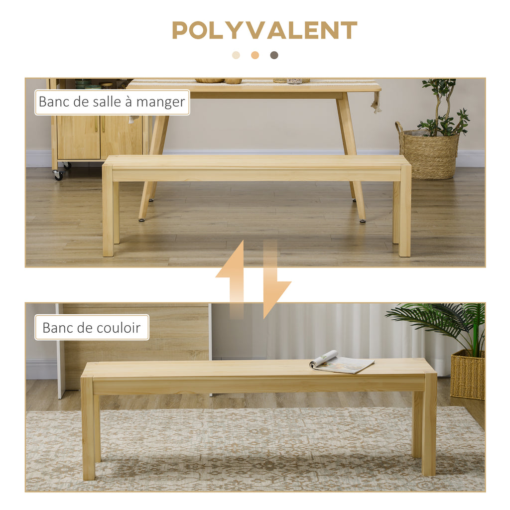 Banc de cuisine en bois massif 3 places, banc de salle à manger, charge 330 Kg, 150 x 33 x 45 cm, bois naturel-5