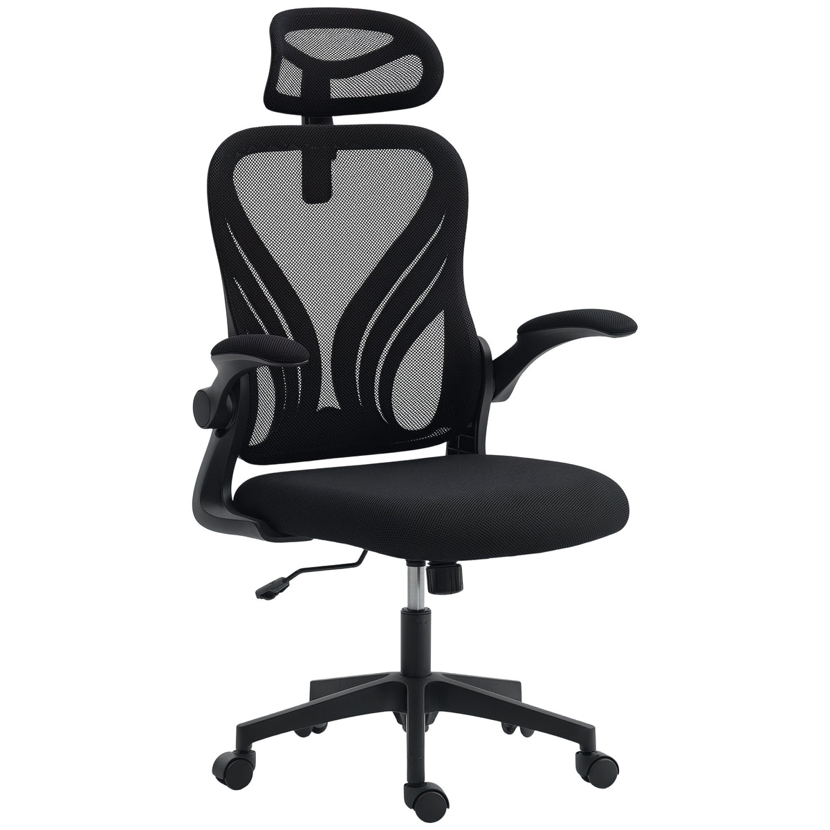 Chaise bureau, fauteuil de bureau en maille, dossier rabattable, appui-tête 2D, accoudoirs relevables, 73x62x136cm, noir-0