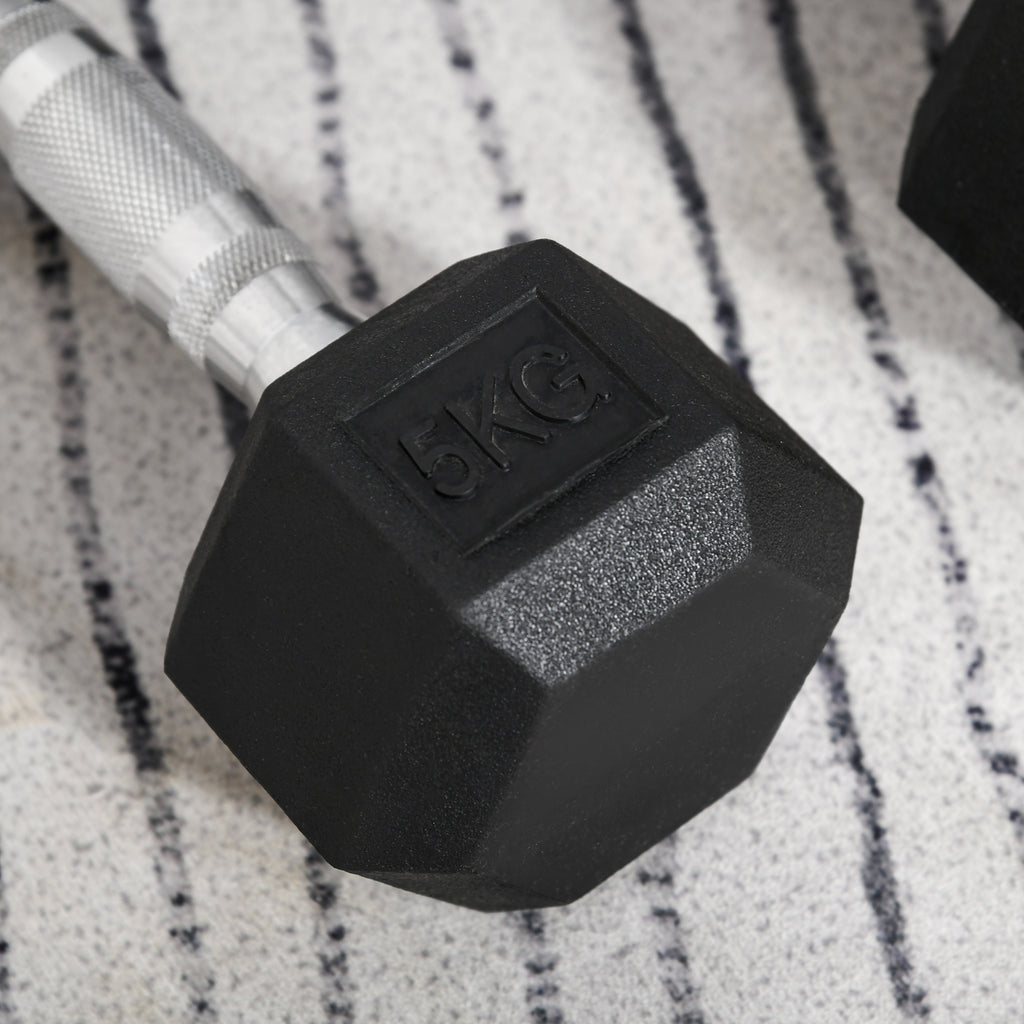 Ensemble d'haltères courtes total 2 x 5 Kg, haltères musculation fitness pour homme et femme, entraînement musculaire & haltérophilie - métal caoutchouc noir-8