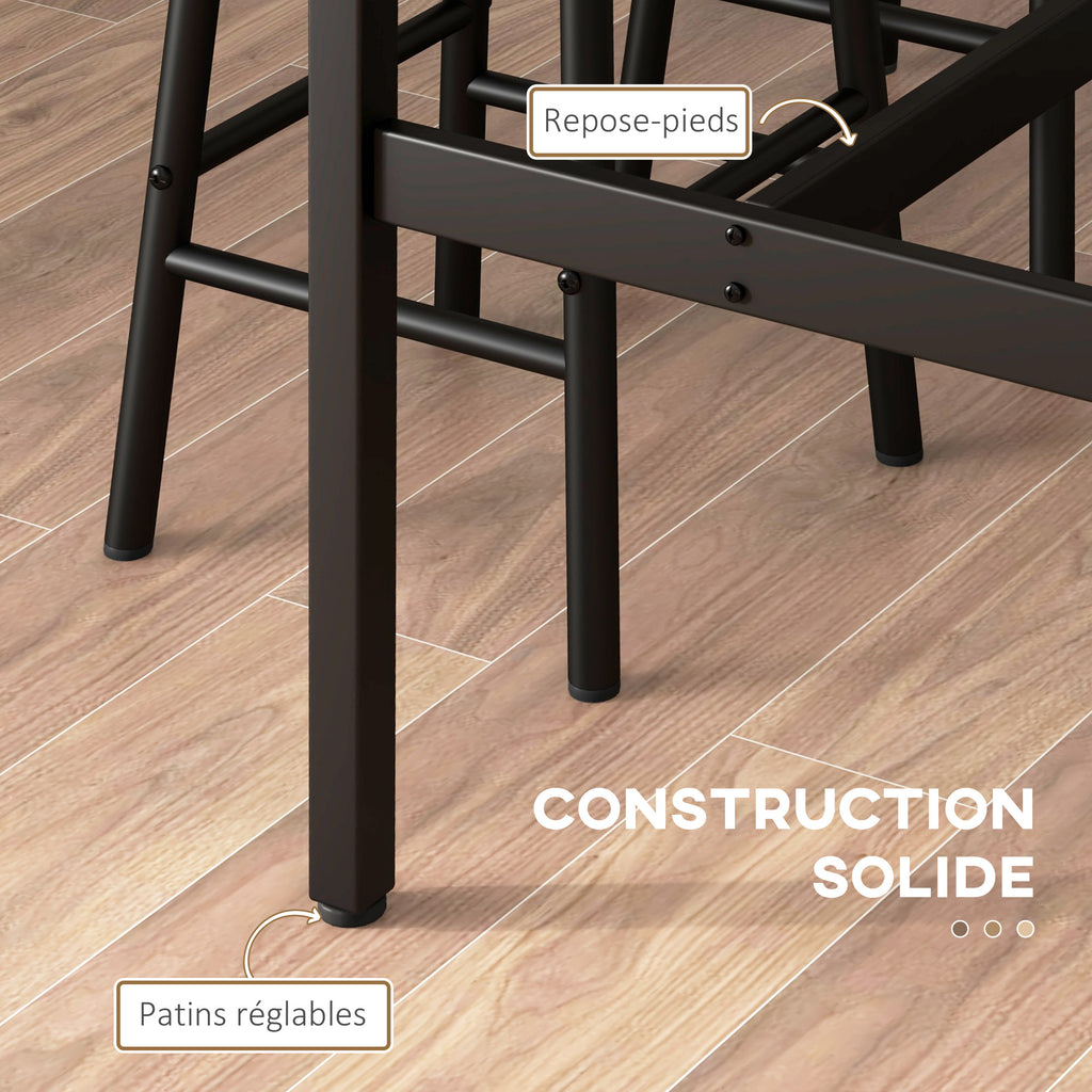 Ensemble table haute de bar + 2 tabourets structure en acier plateau aspect effet bois d'acajou 2 personnes noir-5
