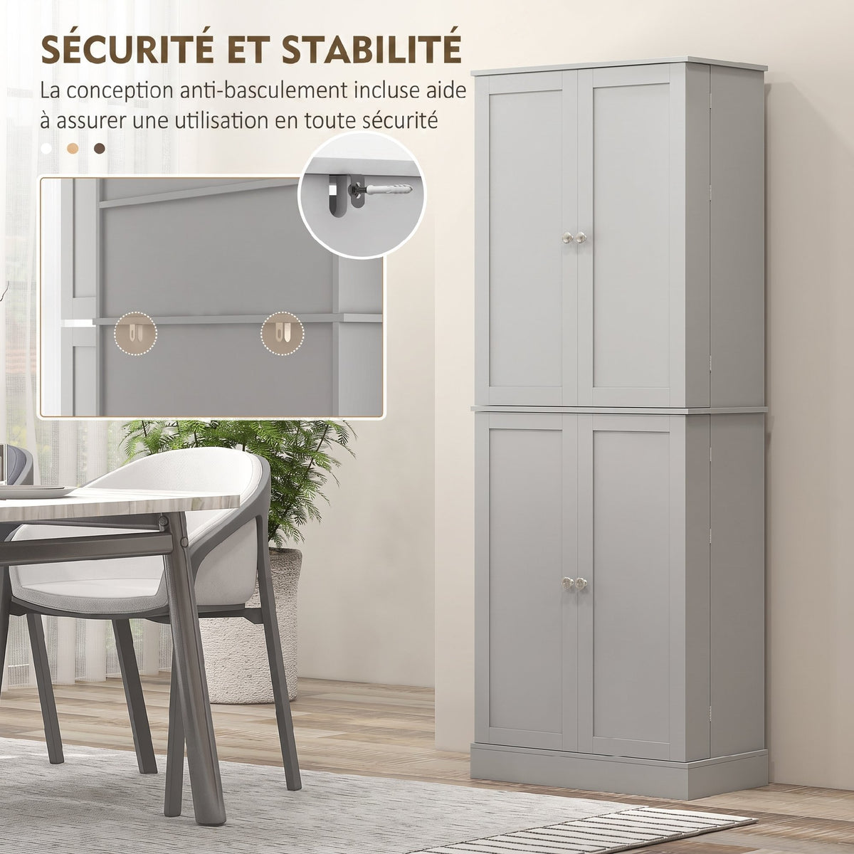 Armoire de cuisine buffet cuisine avec placards, étagère réglable et porte-épices, 60 x 35 x 166 cm, gris-5