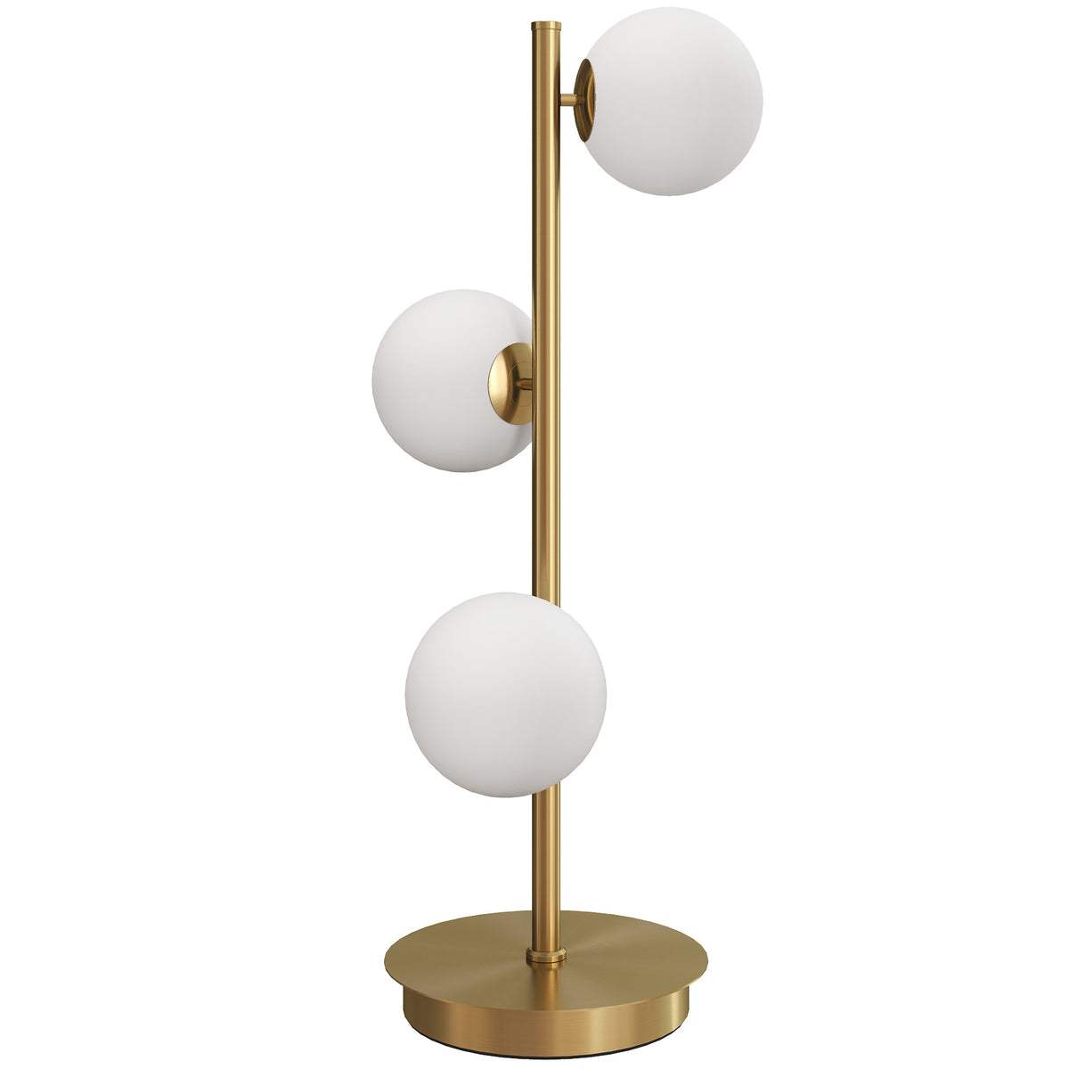 Lampe de chevet avec 3 abat-jours globe, lampe de table moderne avec base en acier et douilles G9, 53H cm, ton laiton-0