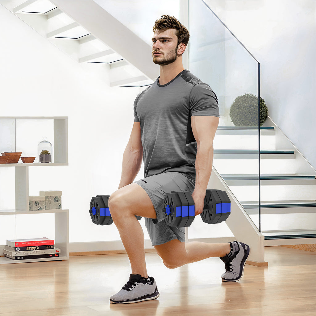 Ensemble d'Haltères Musculation 6-en-1 Haltère Réglable 30 kg Kettlebell, Barre de Musculation Support pour Pompes Bleu-9