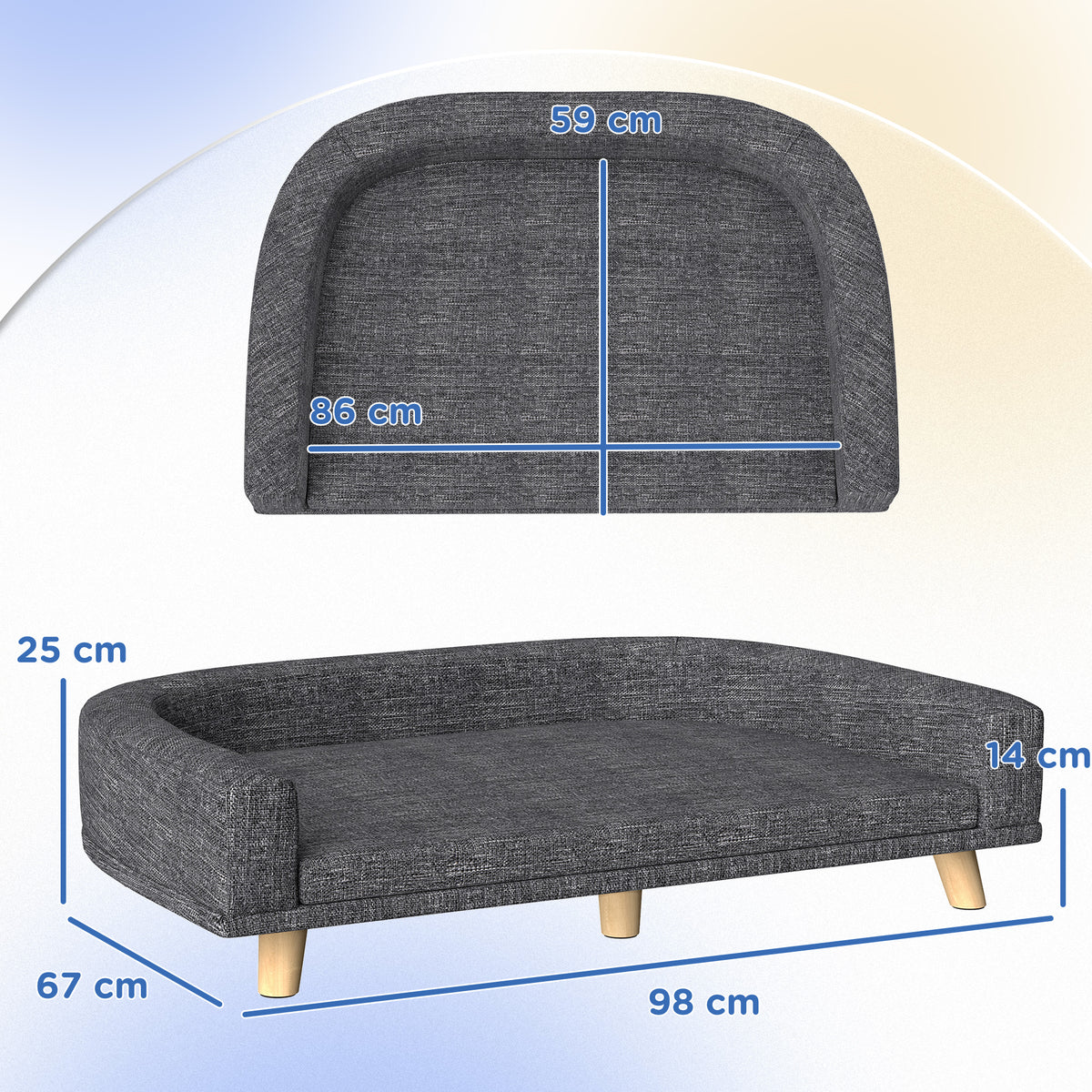 Canapé Chien Grand Lit surélevé pour Chien Coussin Lavable Cadre en Bois Tissu Polyester 98 x 67 x 25 cm Gris Foncé-2
