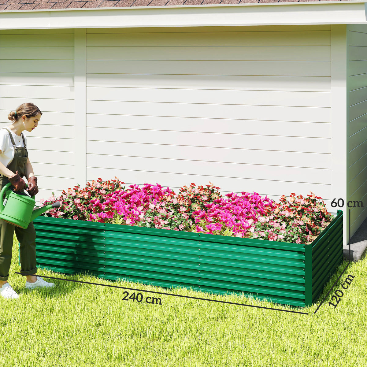 Jardinière surélevée galvanisée rectangulaire pour l'extérieur - fond ouvert - 240 x 120 x 60cm, vert-2