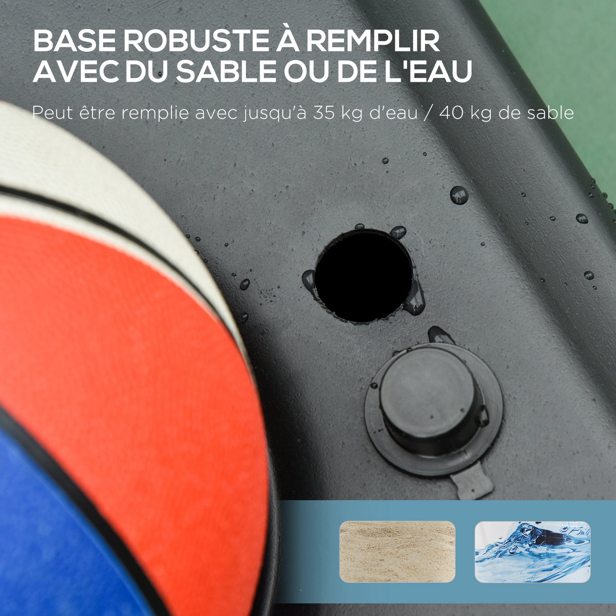 Panier de basket extérieur avec poteau panneau, base de lestage sur roulettes hauteur réglable 2,1-2,6 m (panier)-4