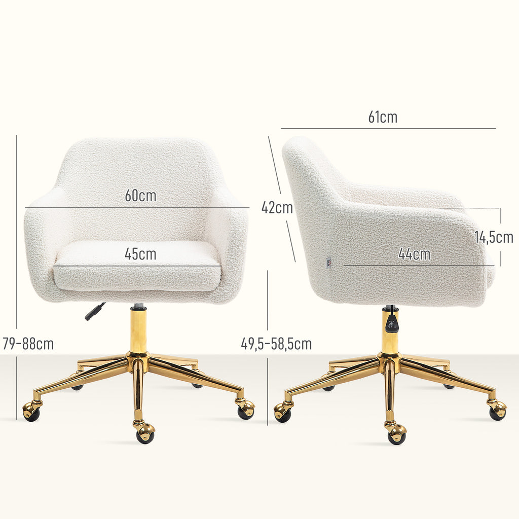 Chaise de bureau fauteuil de bureau avec roulettes hauteur réglable assise pivotante à 360° 60 x 61 x 79-88 cm crème-2