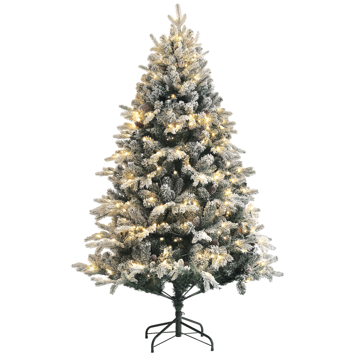 Sapin de Noël Artificiel 180 cm lumineux LED 793 Branches enneigées grand réalisme support en acier pliable Vert-0