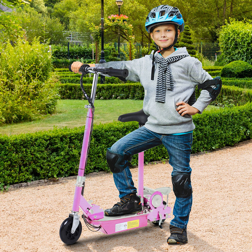 Trottinette électrique 120 W pliable pour enfant de 6+ ans hauteur guidon et selle réglable 10 Km/h max. rose-1