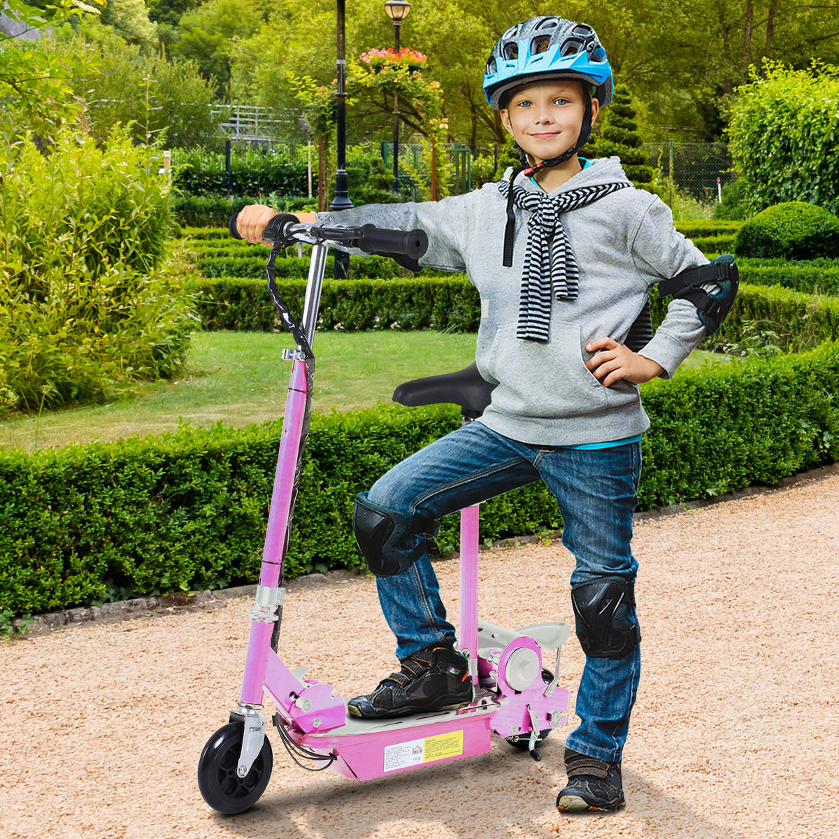 Trottinette électrique 120 W pliable pour enfant de 6+ ans hauteur guidon et selle réglable 10 Km/h max. rose-1