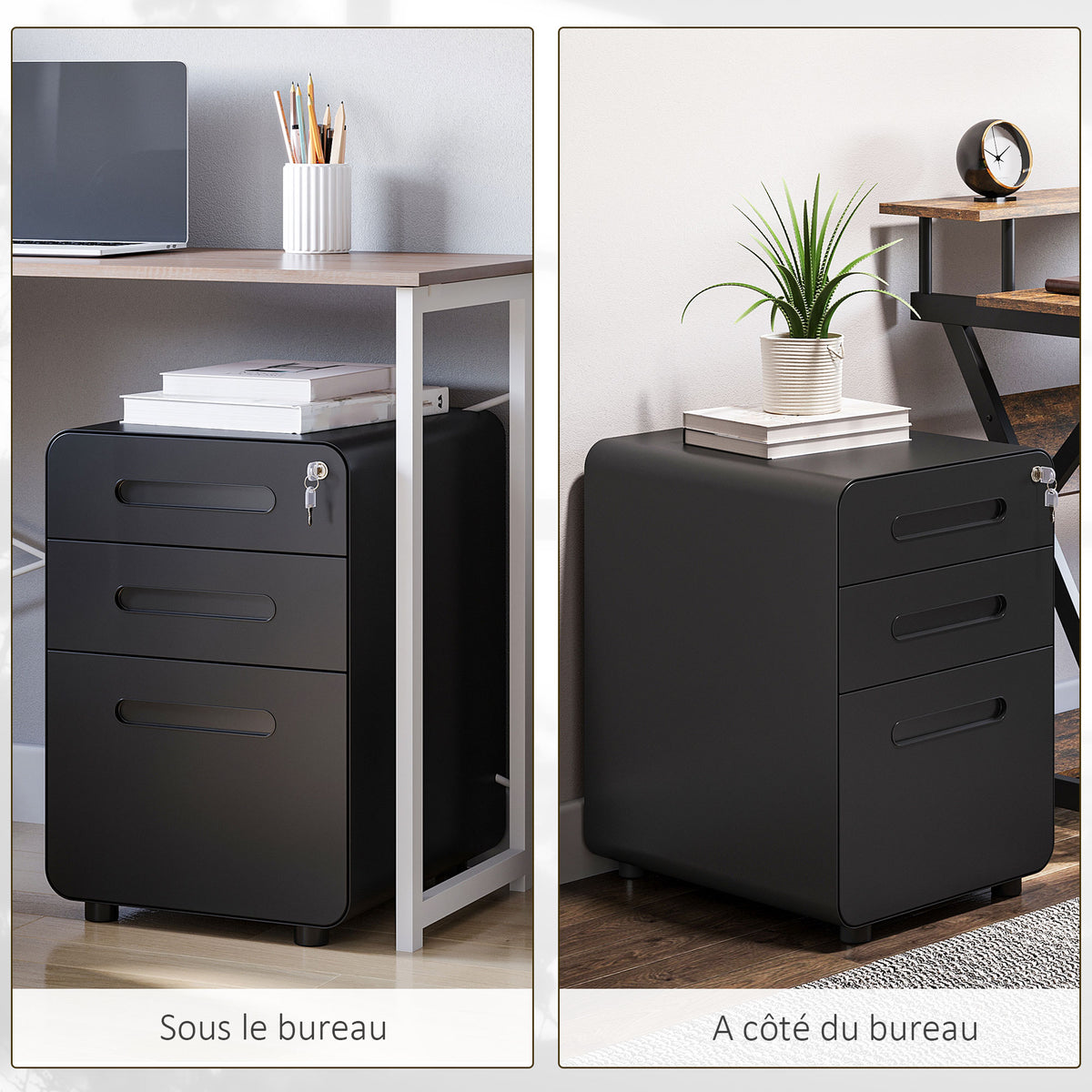 Caisson bureau mobile verrouillable avec 3 tiroirs pour format A4, lettre, légal, 39 x 48 x 59 cm, noir-6