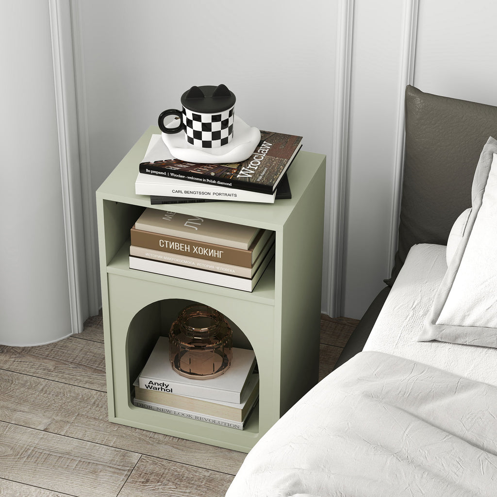 Lot de 2 tables de chevet, table de nuit avec compartiments ouverts, design arqué, 40 x 30 x 60 cm, vert clair-8