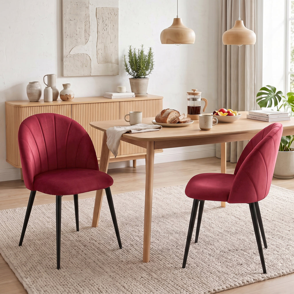 Lot de 2 Chaises de Salle à Manger, Chaises de Cuisine Rembourrées sans Accoudoirs, Pieds en Acier, 52x55x79cm, Bordeaux-1