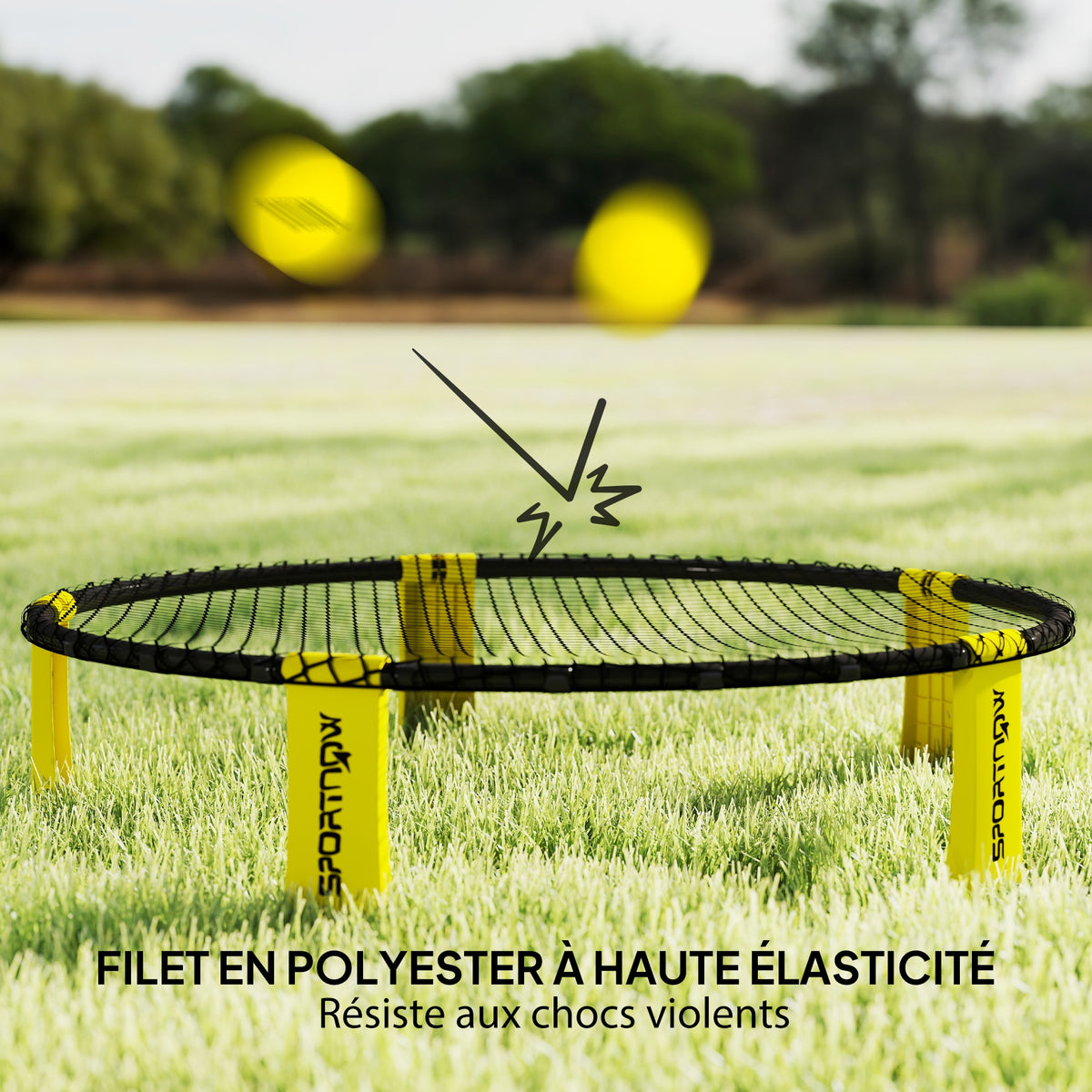Ensemble jeu de mini-volleyball en plein air avec filet, 3 balles et pompe, portable avec sac de transport jaune-4
