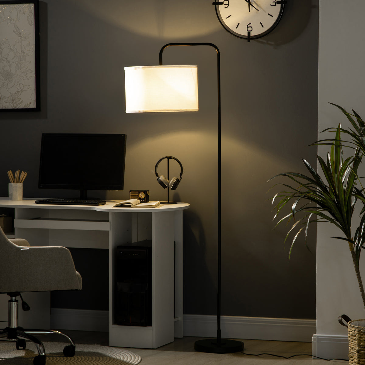 Lampadaire sur pied salon en métal noir moderne avec abat-jour câble de 180 cm 64 x 38 x 163,5 cm noir-1