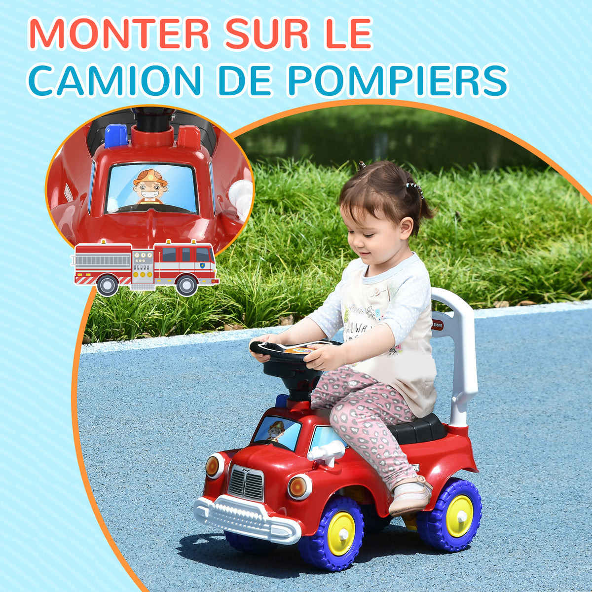 Porteur trotteur Enfants véhicule à pousser camion de pompier 18-36 Mois Coffre phares musique rouge-3