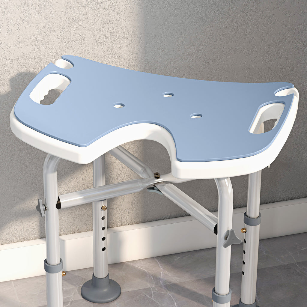 Tabouret de Douche, Hauteur Ajustable 39-51,5 cm, Barre d'Appui à Ventouse, Patins à Ventouse, Bleu Clair-8