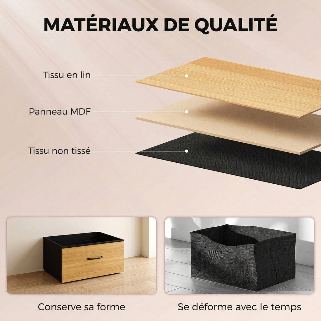 Commode 7 Tiroirs en Tissu Pliables, Commode Chambre Adulte avec Plateau Supérieur et Cadre en Acier, chêne-5