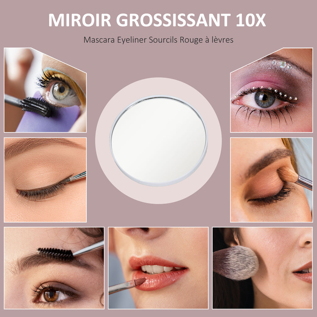 Miroir Hollywood avec LED 12 ampoules, luminosité réglable, rotation à 360°, grossissement 10X, touche tactile, blanc-7